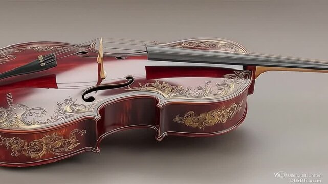 Ornate violin closeup with detailed design and rich textures on display