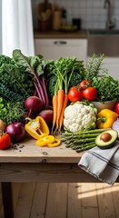 Fresh and Colorful Vegetables on a Wooden Table.