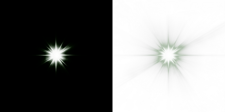 Bright starburst overlay on contrasting black and white backgrounds, creating a dynamic visual effect for creative projects and design applications with copy space