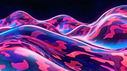 ピンクの波打った抽象的なカモフラージュ柄、曲線、カーブ、アーチ