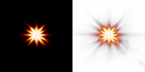 Bright explosion effect with vibrant orange and yellow colors radiating from the center, set against contrasting black and white backgrounds, ideal for dynamic graphic design projects