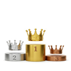 3개의 원형 포디움과 금, 은, 동 순위. 