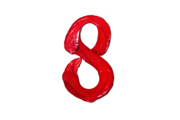 8 shape lipstick on white or transparent background. Red lipstick glossy texture in 8 eight shape. International woman day isolated