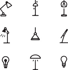 set of silhouettes of lamps