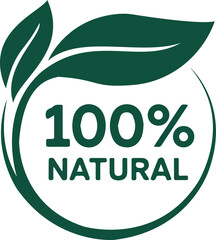 100% Natural Logo – Eco-Friendly Organic Label Design for Sustainable Products and Green Branding. Resize and Editable, EPS 10.
