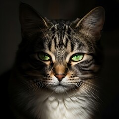Intense Gaze - A Striking Portrait of a Focused Tabby Cat.