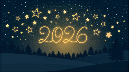 Midnight Stars 2026 – Elegant Night Sky Abstract Background with Golden Sparkles