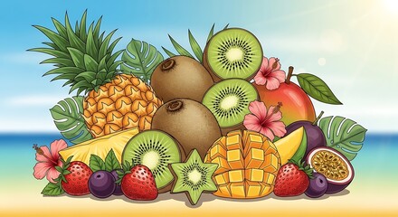 Tropical Fruit Medley - A Vibrant and Refreshing Summer Delight.