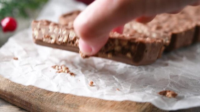Catching Traditional pieces Christmas chocolate nougat