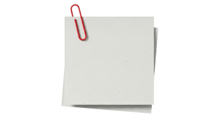 Isolated blank note with red paperclip, two sticky sheets on top of each other, office item