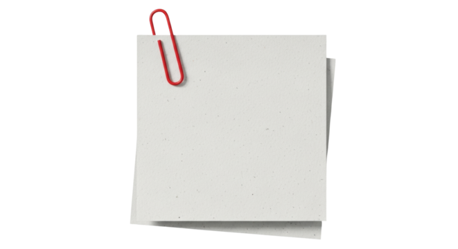 Isolated blank note with red paperclip, two sticky sheets on top of each other, office item