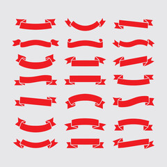 Set Of Red Ribbon Banners For Celebration, Advertising, Festive Decoration, And Brand Graphics