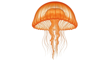 Isolated orange jellyfish with long tentacles, beautiful sea creature and marine animal