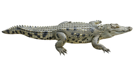 Isolated reptile with scaly skin lying on its belly for graphic design or web design use