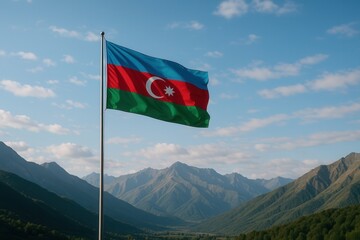Azerbaijani flag waving proudly on a tall flagpole