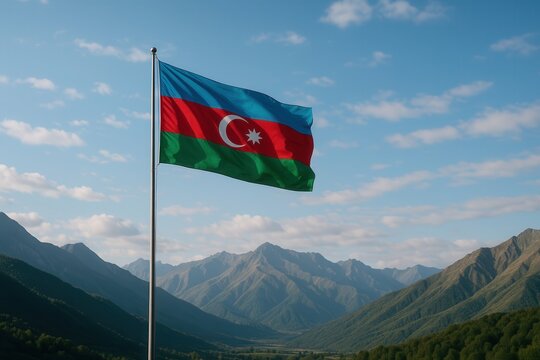 Azerbaijani flag waving proudly on a tall flagpole