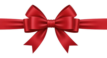 Isolated Red Satin Ribbon Bow Decor, Holiday Gift Wrapping Present Package Decoration Ornament
