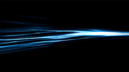 Abstract blue light streaks, fast speed on a black background.