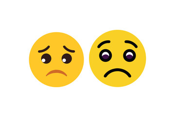 Fototapeta premium Two yellow emoticons displaying contrasting emotions a sad and a worried silhouette