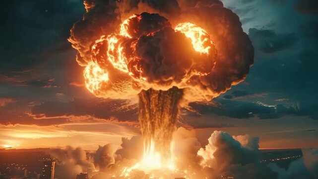 Nuclear explosion in outdoor, mushroom cloud of nuclear weapons