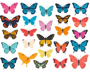 - Firefly_Collection of elegant exotic butterflies and moths isolated on white background. Set