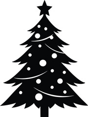 Christmas Tree Black Silhouette Vector Illustration. Pine Tree Black Silhouette - Christmas Design.
