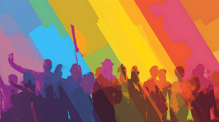 A vibrant and colorful illustration of diverse people with various hairstyles and expressions, set against a rainbow background