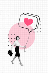 Exclusive artwork banner creative collage of happy girl receive like reaction popular blog concept valentine day donation