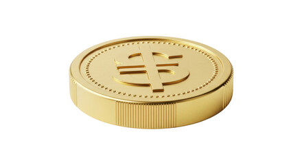 Isolated golden coin, symbol on a currency token, value and prosperity concept, close-up
