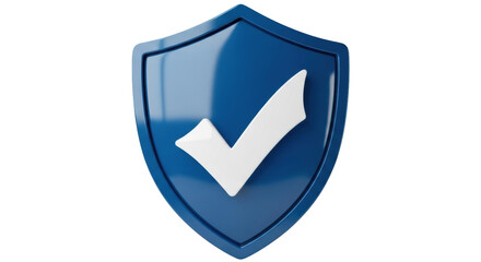 Isolated check mark on security shield graphic, protection safety, blue and white, rendered © Niklas