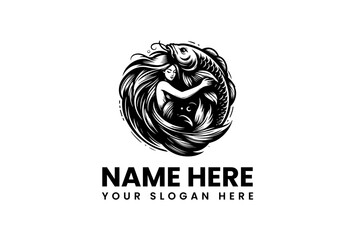 Mystic Mermaid and Koi Fish Emblem Symbol of Harmony and Grace
