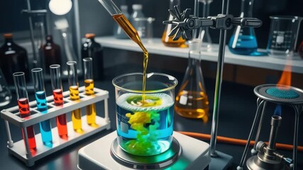 Laboratory scene with chemical reactions happening video, ai generated