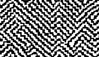 Pixel pattern creating an abstract black and white chevron optical illusion