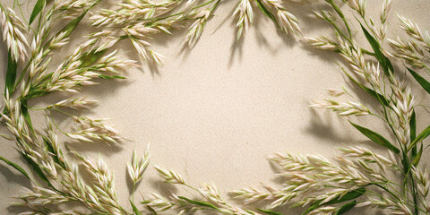 Oat plants arranged in natural circular frame composition - AI generated