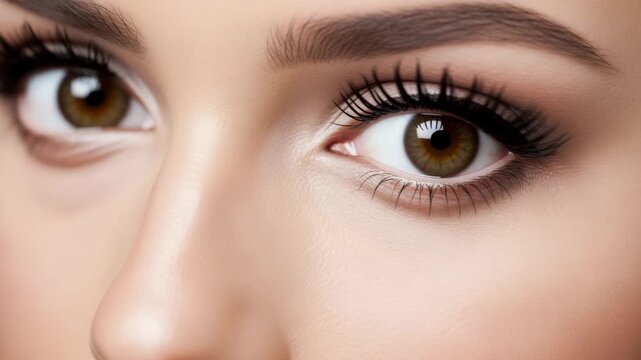 Close up of woman eye with makeup and lashes video, ai generated