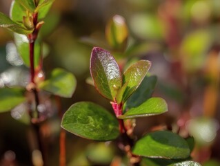 blueberry. Fresh blueberry leaves with vibrant green tones, captured in macro detail under natural sunlight. gardening catalogs, home-decor guides, designed for gardening and botanical catalogs.