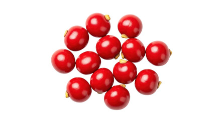 Isolated shiny red Jojoba beads pile, close-up, in the center of a frame, macro studio shot