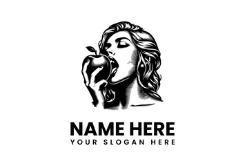 Vintage-inspired illustration of a woman smelling an apple, symbolizing temptation and organic freshness