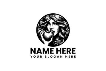 Eve with Apple A symbolic logo for your brand. Monochromatic design of a woman holding a fruit, perfect for a natural or feminine brand
