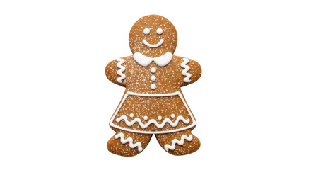 Isolated gingerbread girl cookie with icing details, a Christmas treat for the holidays