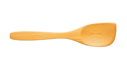 Isolated wooden cooking spoon in close-up displaying natural grain details on a bright surface