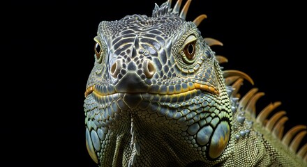 Fototapeta premium Iguana Head Detailed Scales Reptile Portrait Wildlife Close-up Exotic Animal Studio Shot