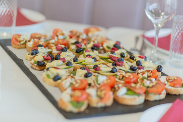 Delicious appetizers, restaurant dishes, beautiful presentation of dishes in a restaurant