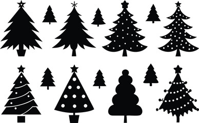 Obraz premium Christmas Tree Icons Set - Minimalist Vector Evergreen Trees for Holiday Design
