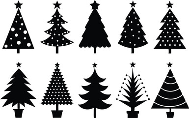 Obraz premium Christmas Tree Icons Set - Minimalist Vector Evergreen Trees for Holiday Design