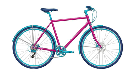 Isolated city bike, vivid pink frame and teal accents, for commuting or recreational use © Lisa