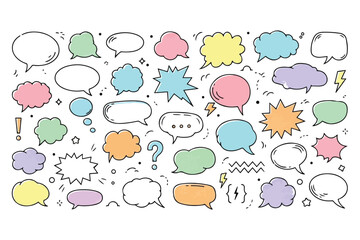 A collection of comic speech and thought bubbles with weather icons (sun, rain, snow) as a vector set illustration for talk and chat communication design