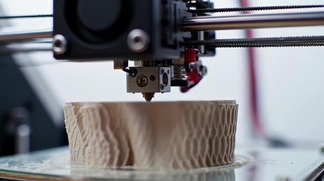 3D printing process creating a unique object with intricate details.