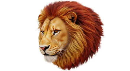 Isolated Majestic Lion Head with Fiery Mane Detailed Artwork Animal Portrait Illustration