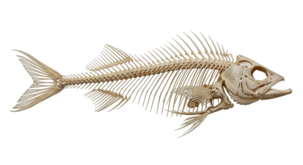 Isolated Fish Skeleton close-up showing bone structure details and intricate anatomical form